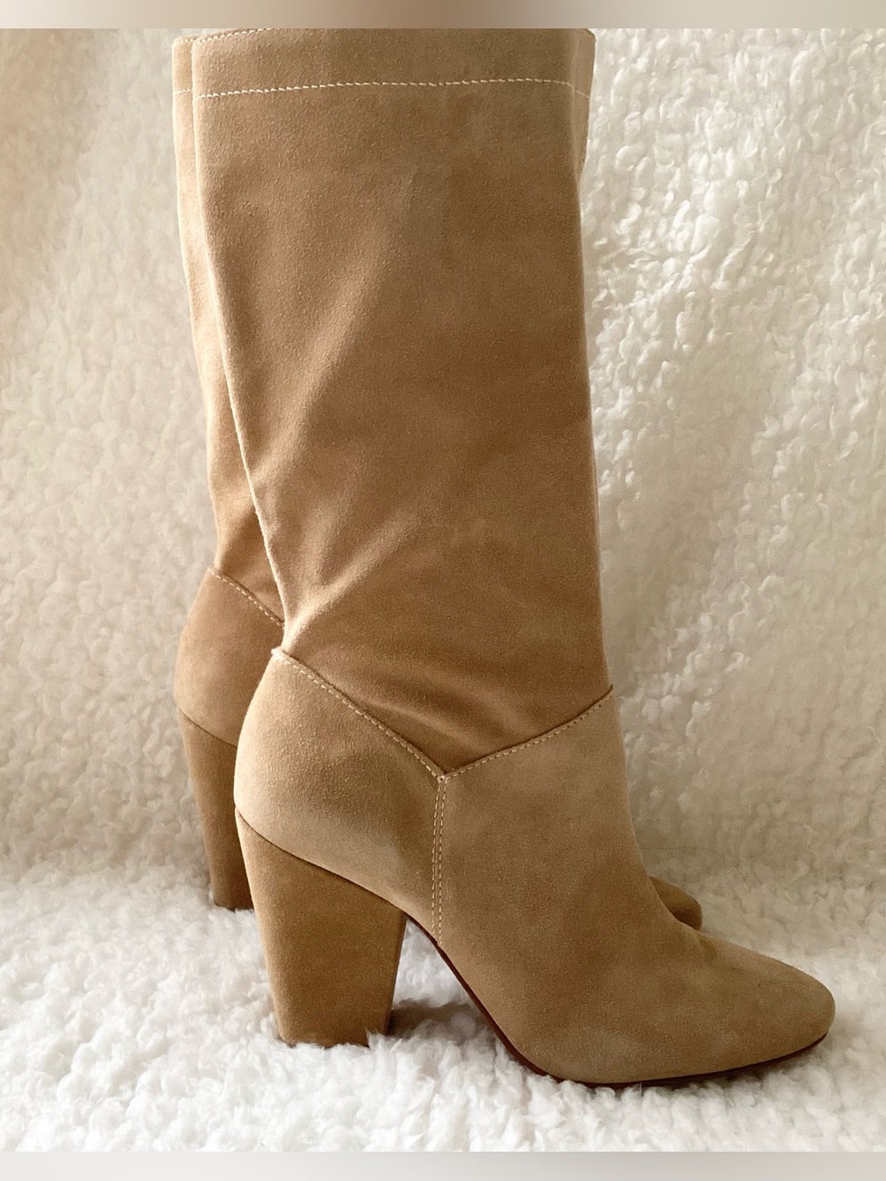 1. State Genuine Suede Western Style Knee-High Boots in Camel